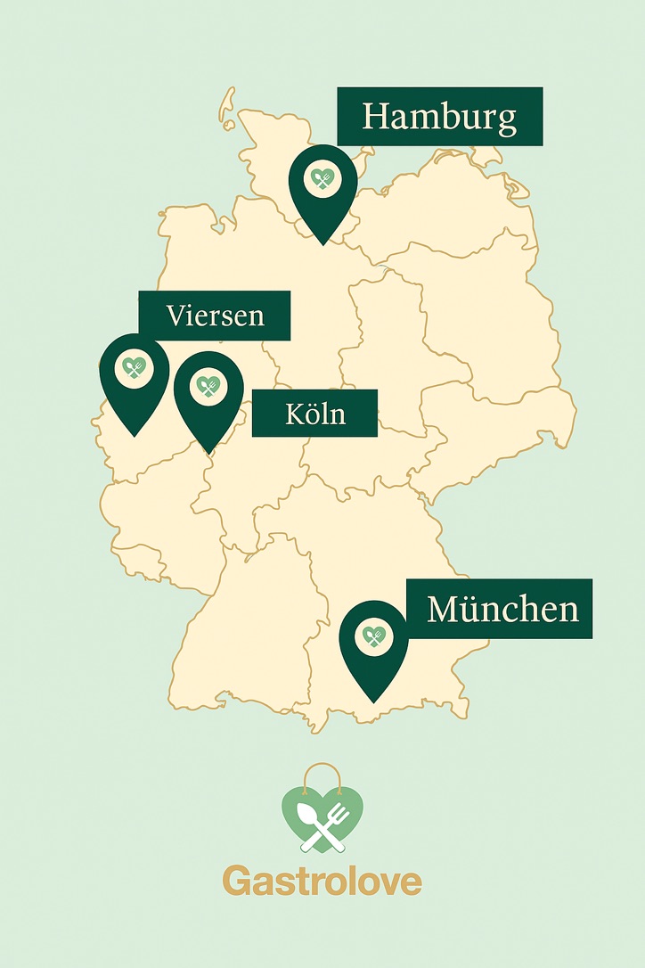 Karte der Gastro-Love-Standorte in Mammendorf, Viersen, Köln und Norderstedt